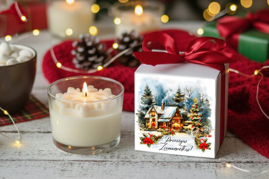 Ziemassvētku dāvana, aromatizēta svece dāvanu kastītē